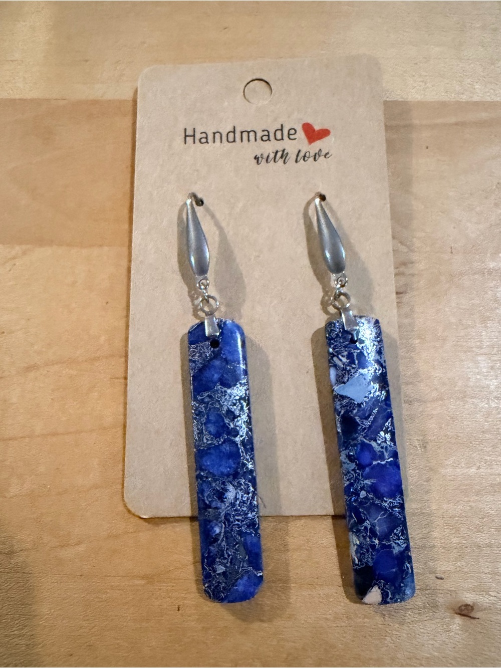 Gorgeous Blue Sea Sediment w/Pyrite on stainless Steel Earrings